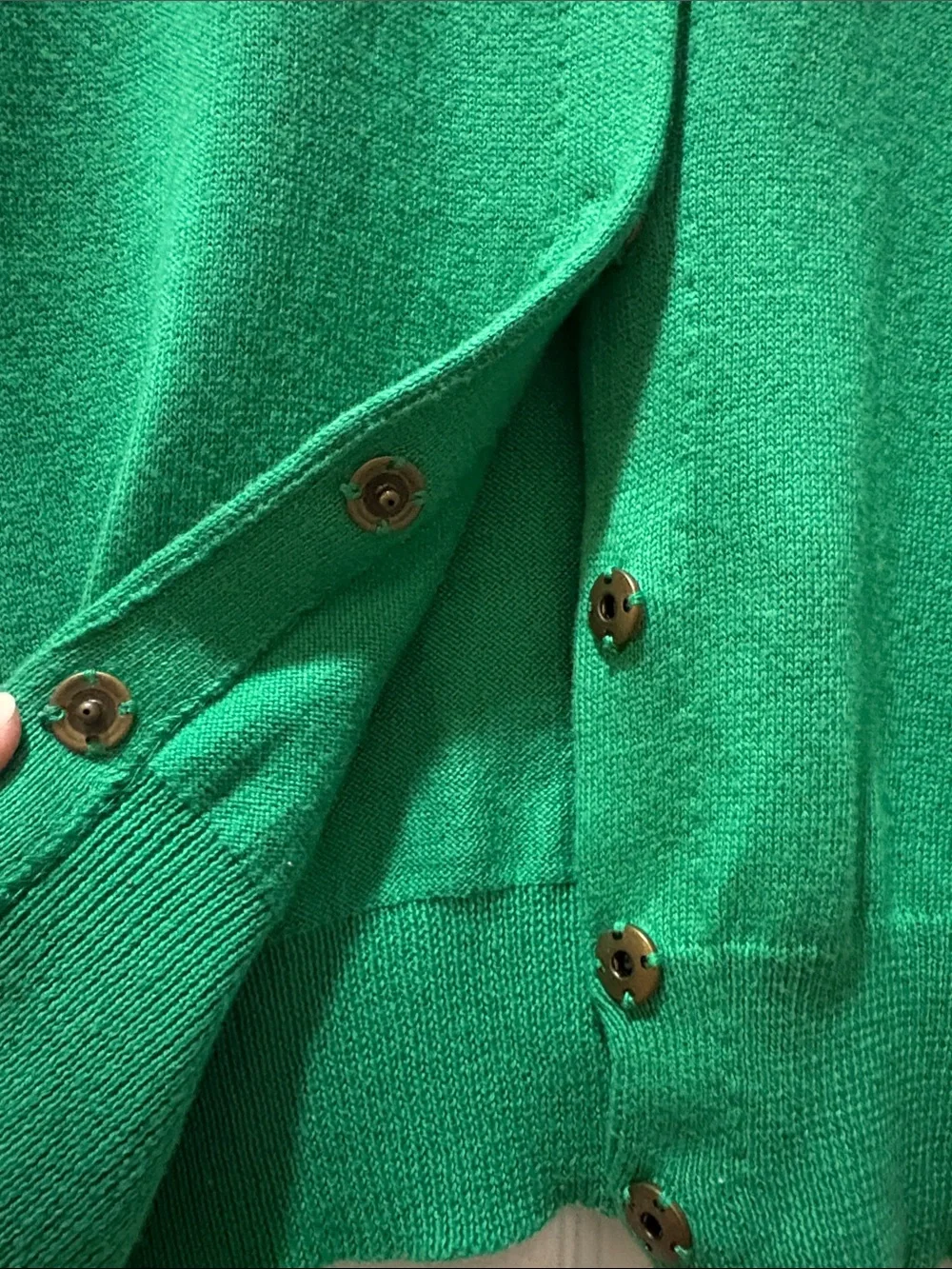 Field Flower Green Cardigan with Ivory Braided Neckline size Small